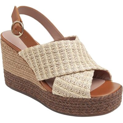 LINEA Paolo Valery-L Woven & Leather Wedge Slingback Sandal Brown 10 LINEA Paolo Valery-L Woven & Leather Wedge Slingback Sandal Brown 10