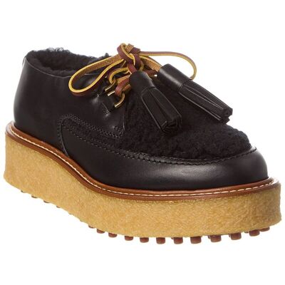 TOD's TODs Leather & Shearling Platform Loafer Black 34.5 TOD's TODs Leather & Shearling Platform Loafer Black 34.5