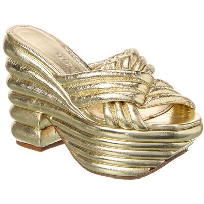 Ferragamo Sculptural Leather Platform Sandal Gold 8.5 Ferragamo Sculptural Leather Platform Sandal Gold 8.5