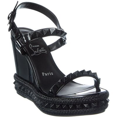 Christian Louboutin Pyraclou 110 Patent Wedge Sandal Black 37 Christian Louboutin Pyraclou 110 Patent Wedge Sandal Black 37