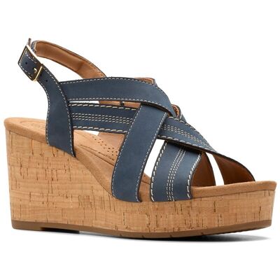 Clarks Sabina Sling Leather Wedge Sandal Blue 9 Clarks Sabina Sling Leather Wedge Sandal Blue 9