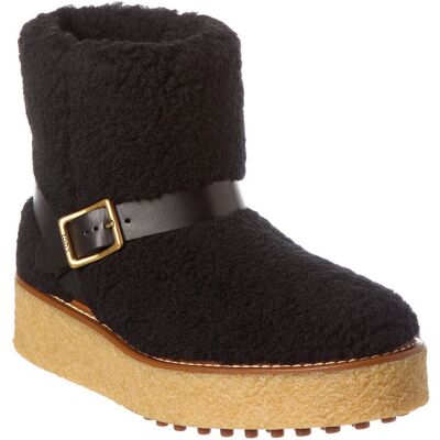 TOD's TODs Shearling & Leather Platform Boot Black 35.5 TOD's TODs Shearling & Leather Platform Boot Black 35.5