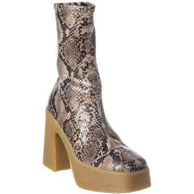 Stella McCartney Skyla Snake-Embossed Platform Boot Brown 40.5 Stella McCartney Skyla Snake-Embossed Platform Boot Brown 40.5