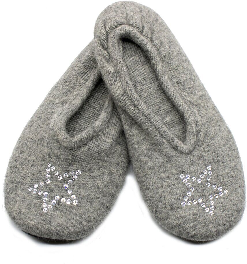 Portolano Ladies Ballerina Slippers With Hotfix Stones Star Light Grey M