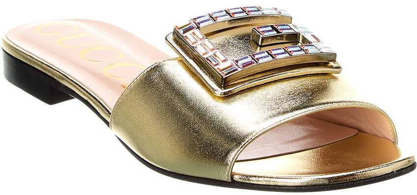 Gucci Madelyn Jewel Leather Sandal Gold 35.5