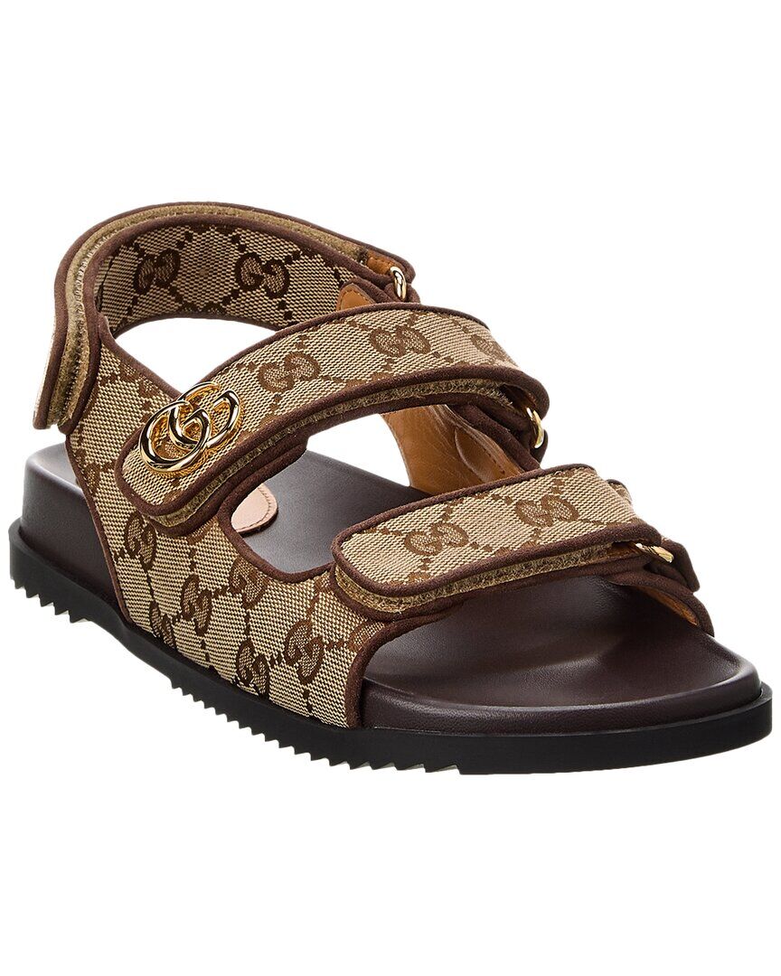 Gucci GG Canvas & Leather Sandal Brown 36.5