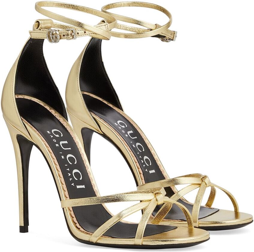 Gucci Logo Leather Sandal Gold 37.5