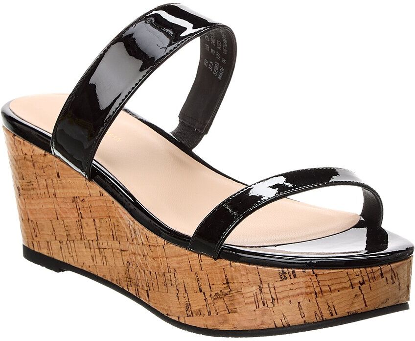 Stuart Weitzman Boardwalk 65 Patent Wedge Sandal Black 6.5