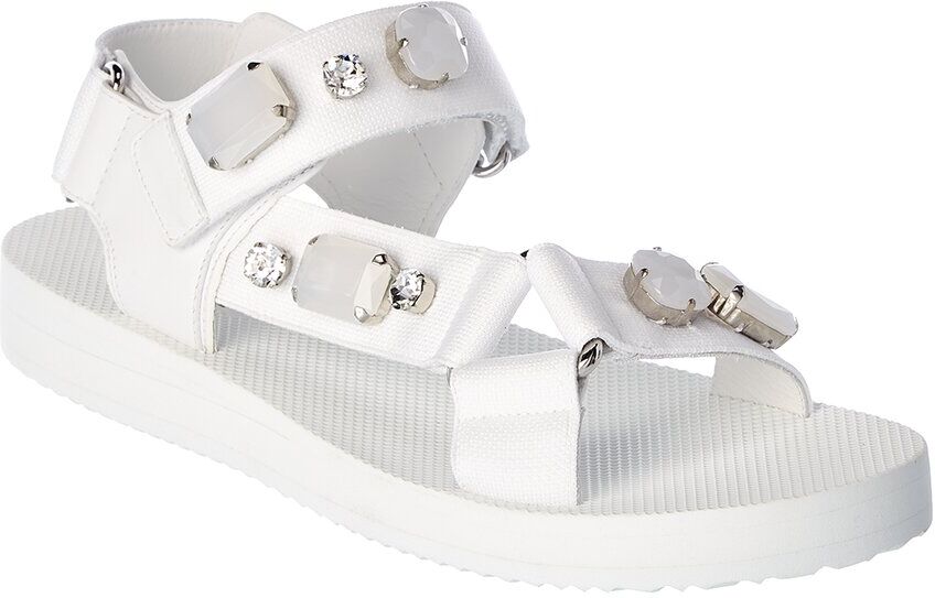 Car Shoe Crystal Embellished Leather-Trim Sandal White 35