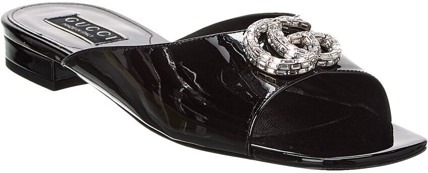 Gucci Double G Patent Slide Sandal Black 38.5