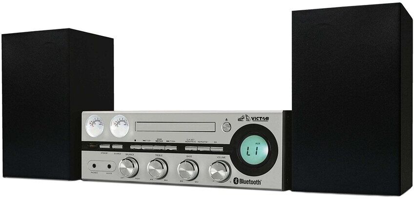 Victor Audio Victor Silver Milwaukee Desktop CD Stereo System With Bluetooth Silver NoSize