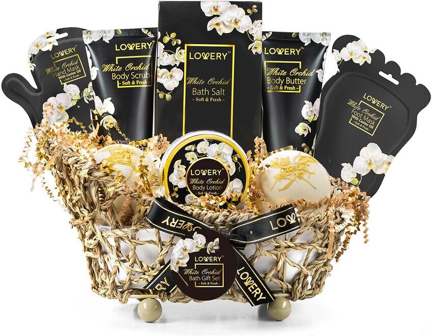 Lovery Luxury Spa Bath Set with Hand & Foot Lotion Masks- White Orchid Home Spa Gold NoSize