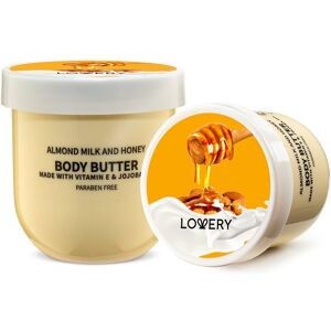 Lovery Almond Milk & Honey Body Butter - Ultra Hydrating Shea Butter Cream White 6 oz
