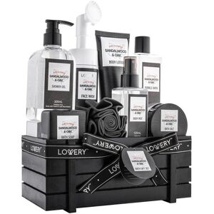 Lovery Luxury Spa Kit For Men, 9pc Sandalwood Oak Bath Gift Set, Selfcare Kit Black NoSize