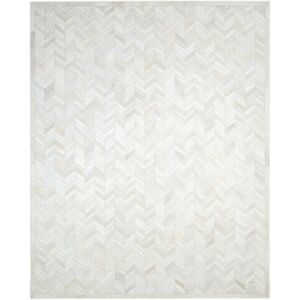 Solo Rugs Meir Contemporary Chevron Hand-Woven Leather & Cotswool Area Rug Ivory 10' x 14'