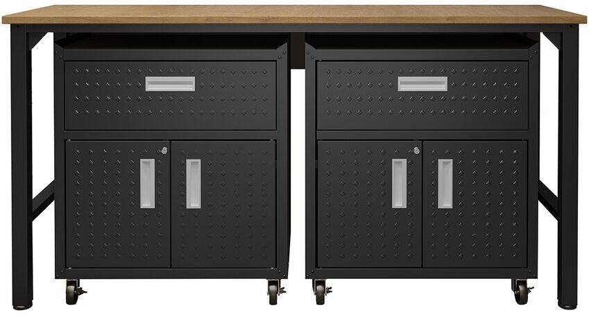 Manhattan Comfort 3pc Fortress Mobile Space-Saving Garage Cabinet And Worktable 4.0 Grey NoSize