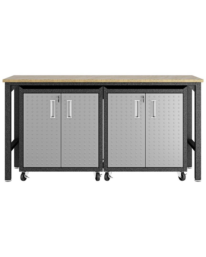 Manhattan Comfort 3pc Fortress 1.0 Mobile Space-Saving Garage Cabinet & Worktable Set NoColor NoSize