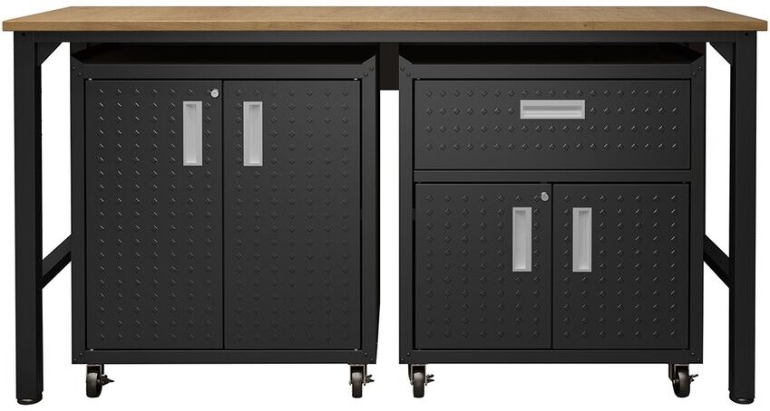 Manhattan Comfort 3pc Fortress Mobile Space-Saving Garage Cabinet And Worktable 2.0 Grey NoSize