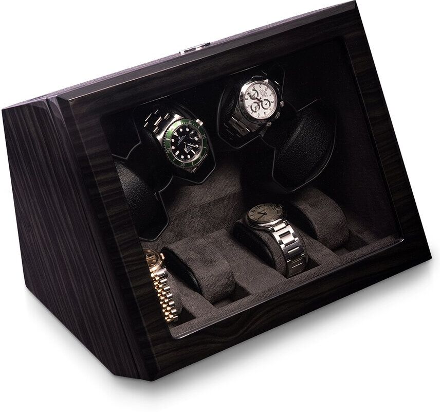 Bey-Berk Ash Wood High Lacquer 4-Watch Winder & Storage Case Grey Medium