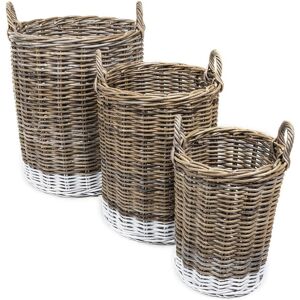 HAPPIMESS Set of 3 Ternion Cottage Hand-Woven Rattan Nesting Baskets with Handles NoColor NoSize