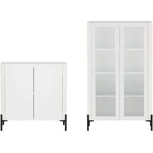 Manhattan Comfort 2pc Modern Abbey Accent Cabinet & Dcor Ribbed Tempered Glass Cabinet White NoSize