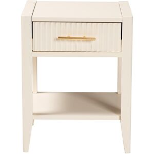 Baxton Studio Primrose Mid-Century Ivory Fluted Wood 1-Drawer Nightstand NoColor NoSize