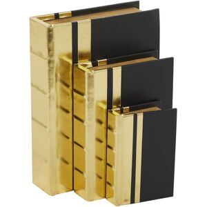 CosmoLiving by Cosmopolitan Set Of 3 Gold Faux Leather Faux Storage Book Box With Black Cover And Striped Spine NoColor NoSize