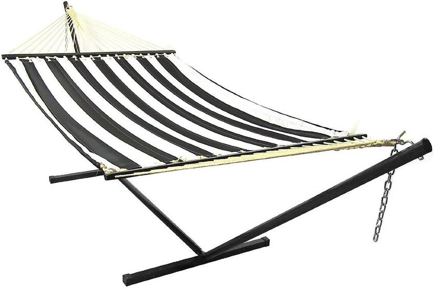 Sunnydaze 2-Person Quilted Spreader Bar Hammock & Pillow Black NoSize