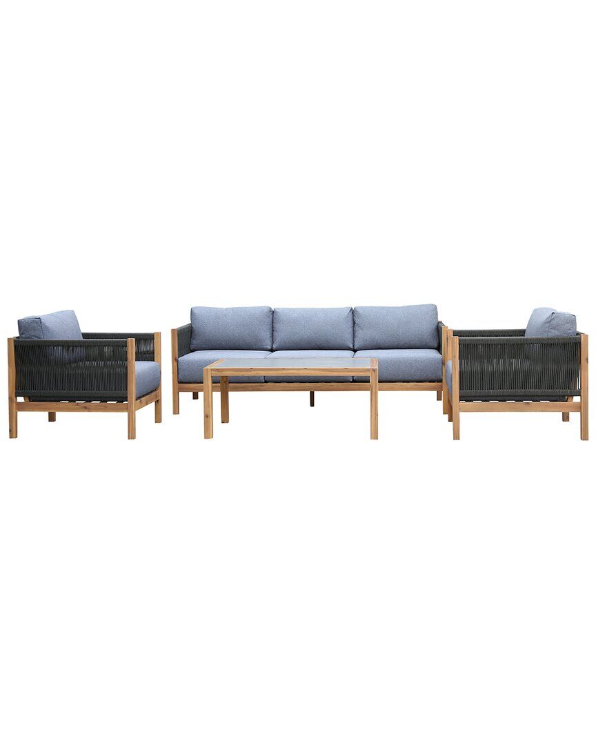 Armen Living Sienna 4pc Acacia Wood Outdoor Sofa Seating Set NoColor NoSize