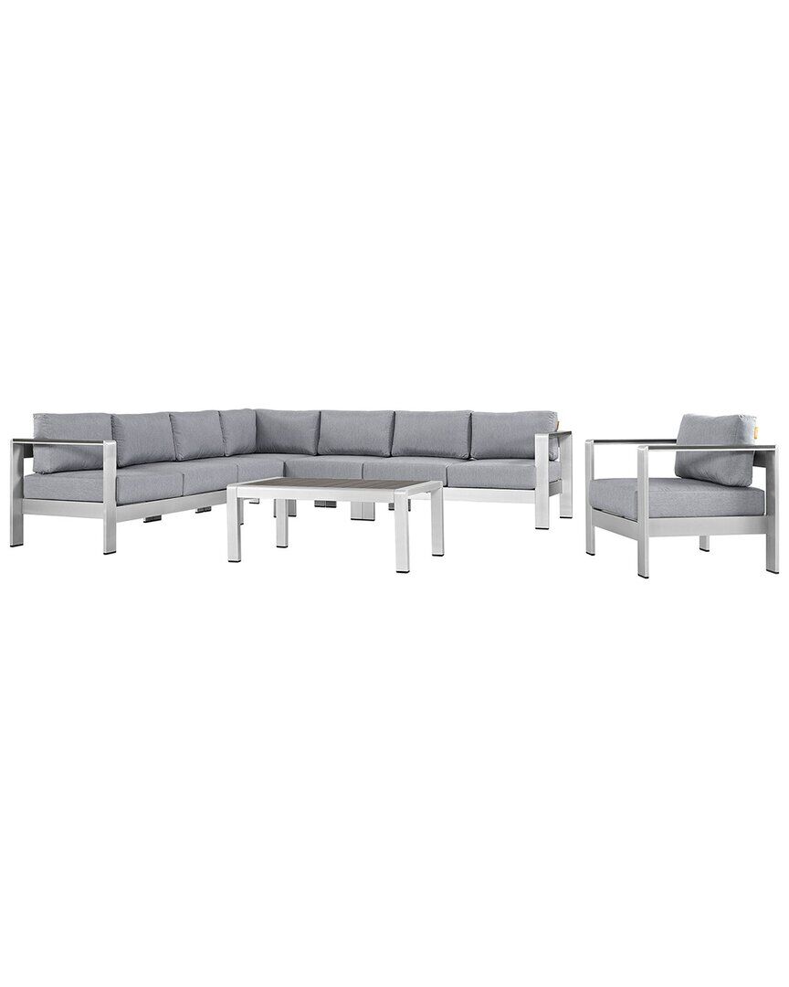 Modway Shore 7-Piece Outdoor Patio Sectional Sofa Set Silver NoSize