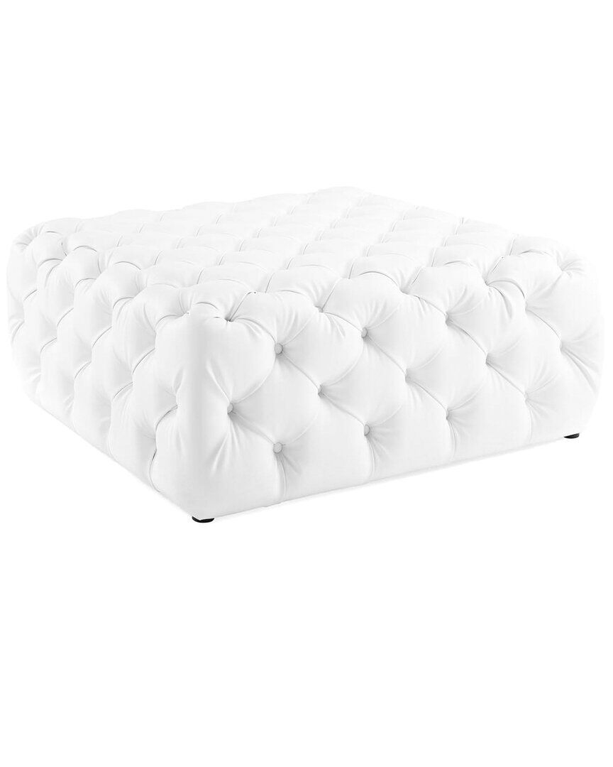 Modway Amour Tufted Button Large Square Faux Leather Ottoman White NoSize