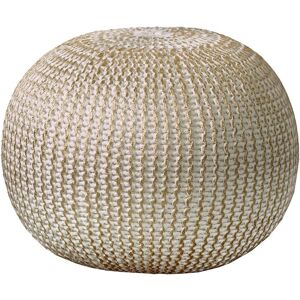 LR Home Celtic Ivory/Gold Cableknit Ottoman Pouf White NoSize