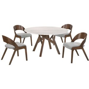 Armen Living Venus And Polly 5pc Walnut And Marble Round Dining Set Gray NoSize
