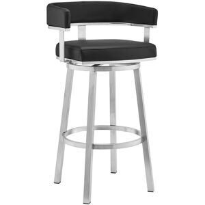 Armen Living Cohen 26" Black Faux Leather And Brushed Stainless Steel Swivel Bar Stool Black NoSize