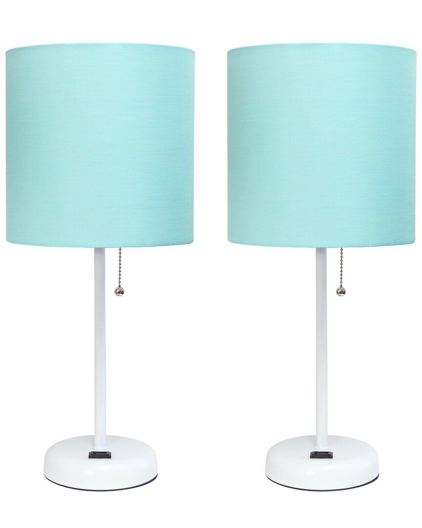 Lalia Home White Stick Lamp With Charging Outlet And Fabric Shade 2pk Set White NoSize