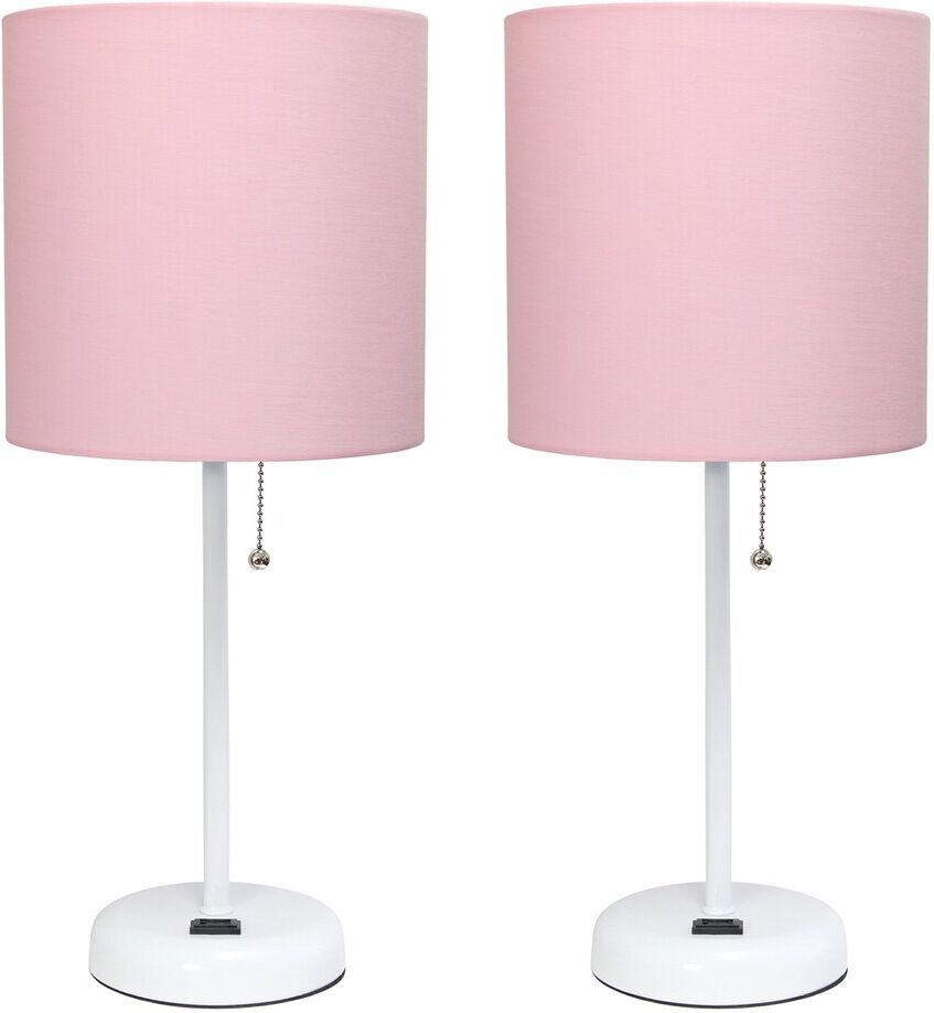 Lalia Home White Stick Lamp With Charging Outlet And Fabric Shade 2pk Set White NoSize