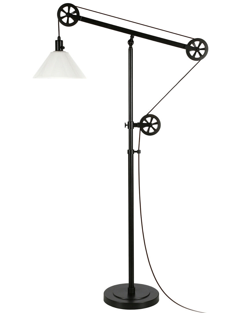 Abraham + Ivy Descartes Floor Lamp with White Milk Glass Shade & Pulley System Black NoSize