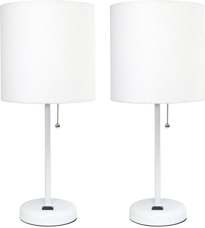 Lalia Home White Stick Lamp With Charging Outlet And Fabric Shade 2pk Set White NoSize