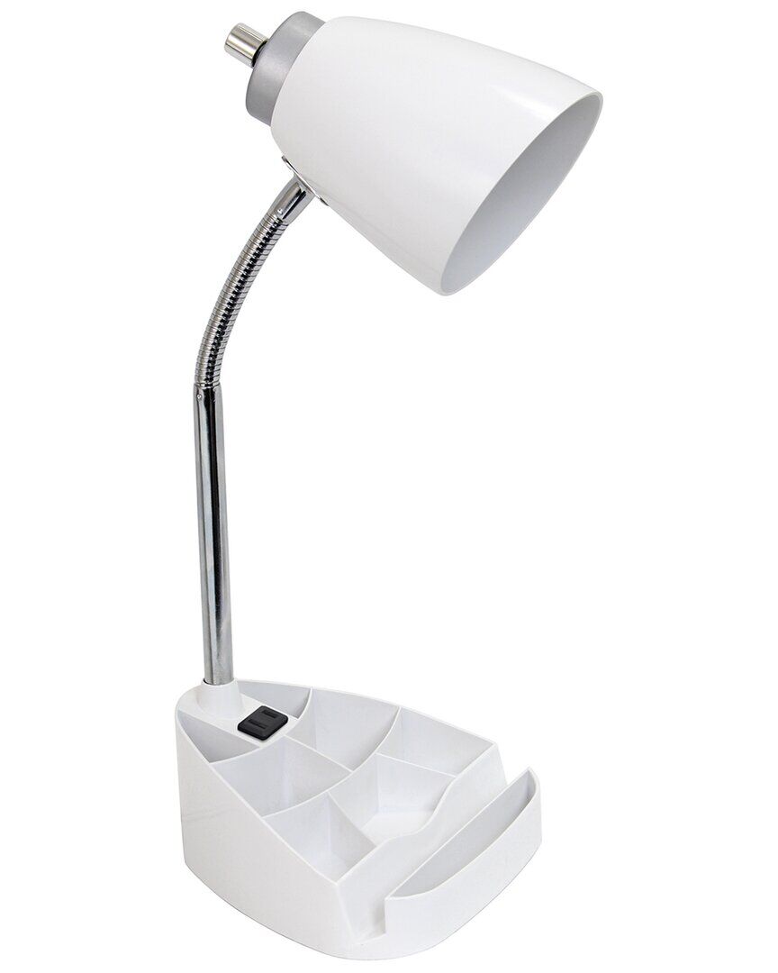 Lalia Home 18in Gooseneck Organizer Desk Lamp with Tablet Stand & Charging Outlet White NoSize