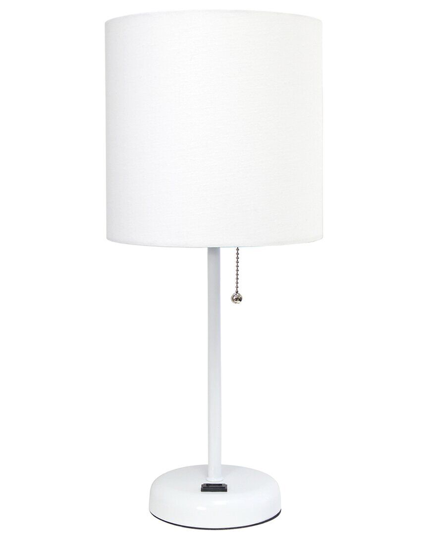 Lalia Home White Stick Lamp With Charging Outlet And Fabric Shade White NoSize