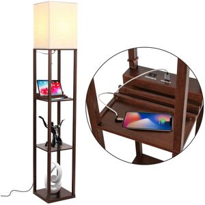 BRIGHTECH Maxwell LED Shelf Floor Lamp With USB Port Brown NoSize