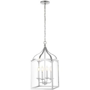 JONATHAN Y Ruth 11in 4-Light Lantern Metal/LED Pendant Silver NoSize