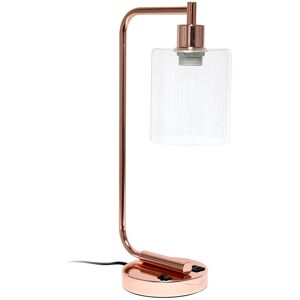 Lalia Home Modern Iron Desk Lamp With USB Port And Glass Shade Rose NoSize