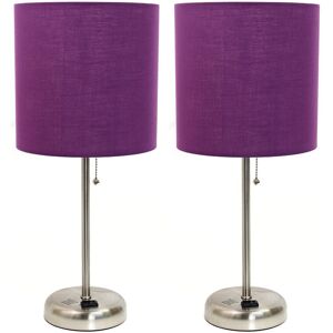 Lalia Home Brushed Steel Stick Lamp With Charging Outlet And Fabric Shade 2pk Set Brown ns