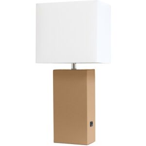 Lalia Home Lexington 21in Leather Base Modern Home Dcor Bedside Table Lamp With USB Charging Port Beige NoSize