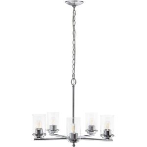 Lalia Home 5-Light 20.5in Classic Contemporary Clear Glass And Metal Hanging Pendant Chandelier Silver NoSize