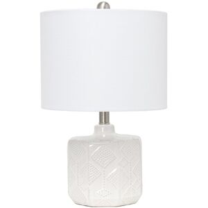 Lalia Home 19in Contemporary Bohemian Ceramic Eyelet Pattern Floral Textured Bedside Table Lamp White NoSize
