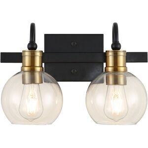 JONATHAN Y Marais 14.5in 2-Light Iron/Glass Rustic Vintage LED Vanity Light Metallic 15"