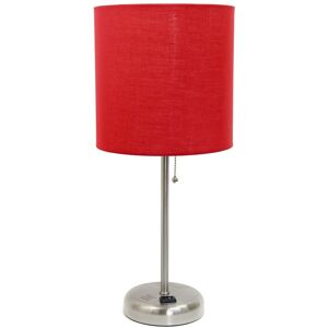 Lalia Home Oslo 19.5in Contemporary Bedside Power Outlet Base Standard Metal Table Desk Lamp Silver NoSize
