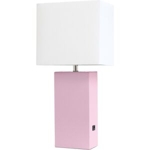 Lalia Home Lexington 21in Leather Base Modern Home Dcor Bedside Table Lamp With USB Charging Port Pink NoSize